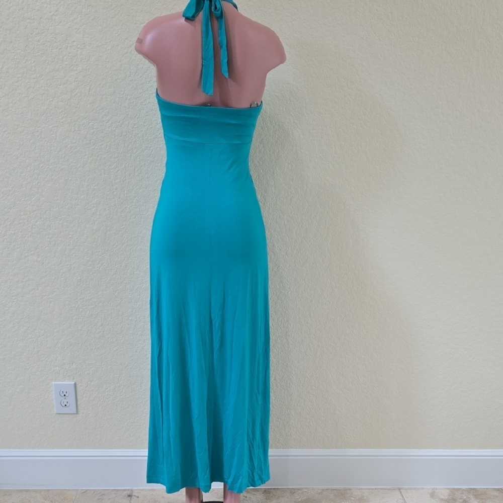 Cache Blue Gold Ruched Halter Maxi Dress - Picture 3 of 5